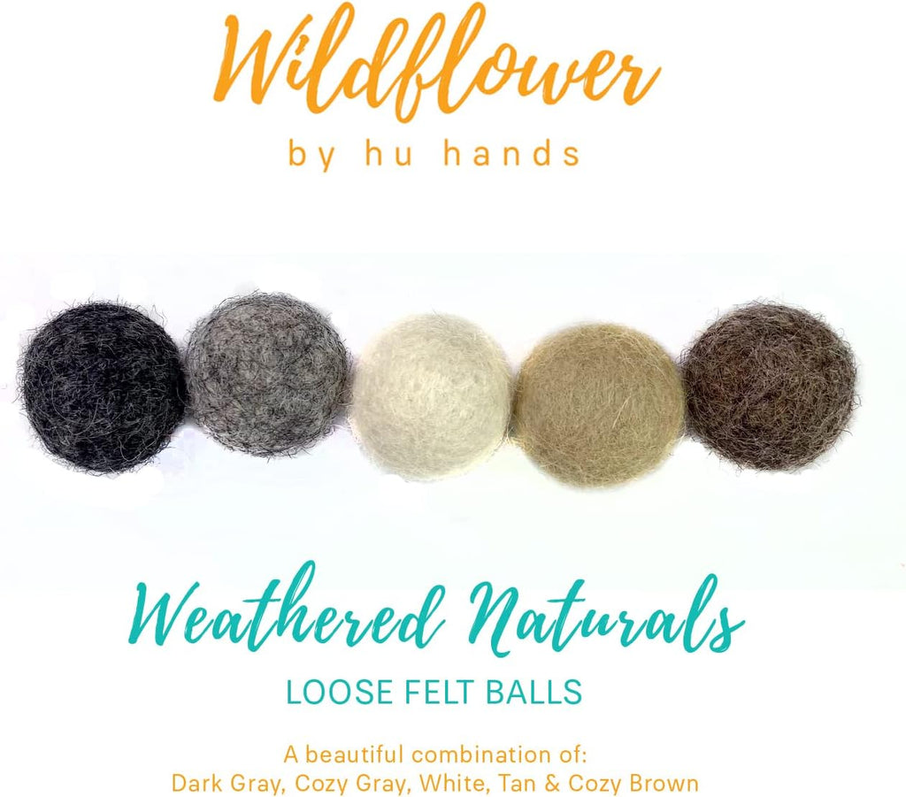 Weathered Grey Wool Felt Balls for Crafts & Sensory Play (50 Pack)