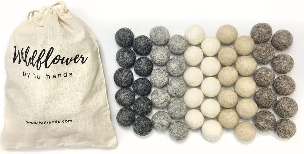 Weathered Grey Wool Felt Balls for Crafts & Sensory Play (50 Pack)