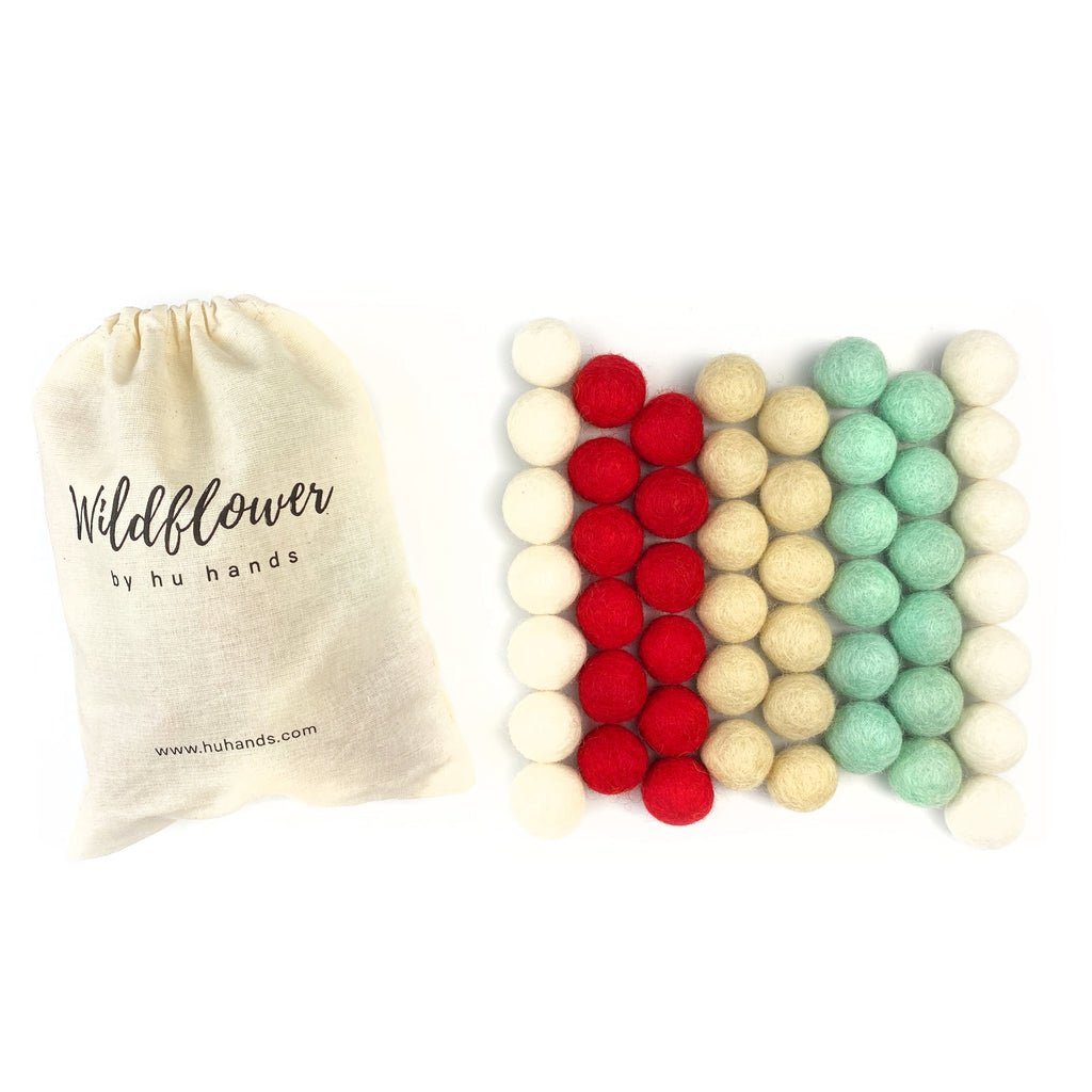 Christmas Cheer Wool Felt Balls for Crafts & Sensory Play (50 Pack)